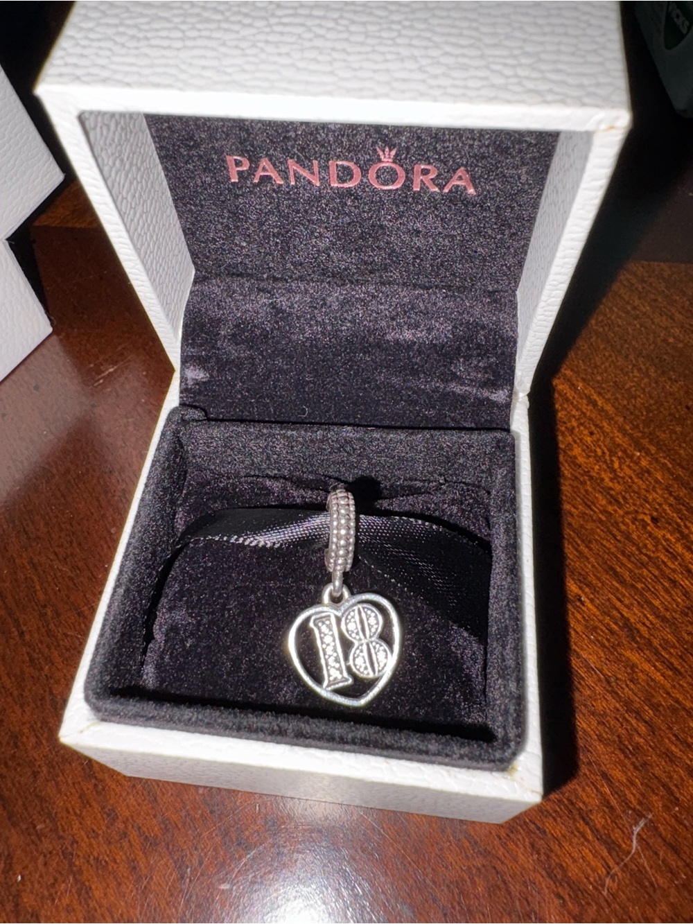 Pandora Silver Heart '18' Dangle Charm with Cubic Accents - Silver